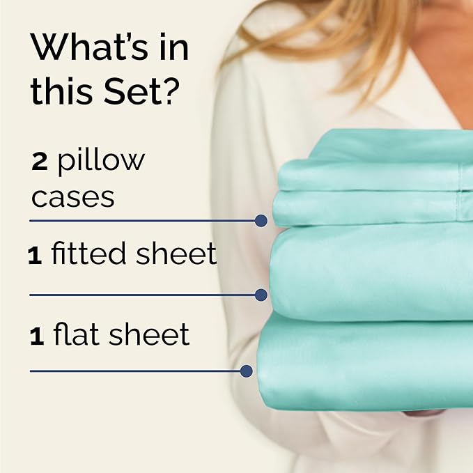 CGK Linens Twin 4 Piece Sheet Set - Cooling Sheets for Hot Sleepers - Hotel Luxury Bedding Set with 8-16 Inch Deep Pockets - 1 Flat & 1 Fitted & 2 Pillowcases - Soft, Comfy & Wrinkle Free - Spa Blue