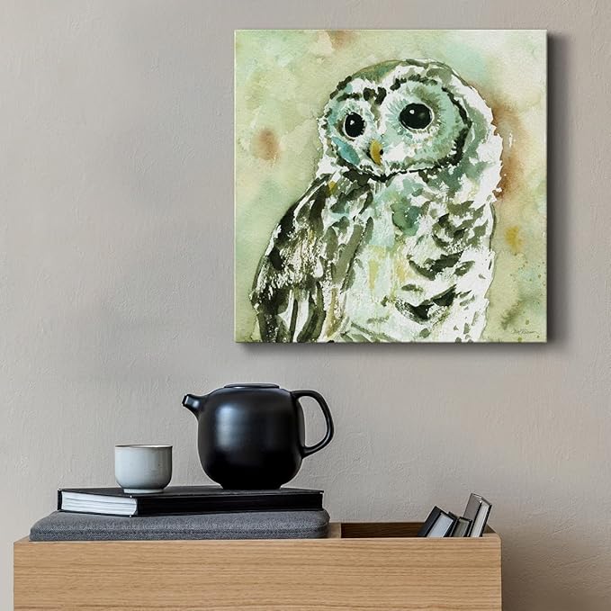 Cute Animals Artwork Abstract Colorful Painting Wall Art on Canvas, Woodland Owl Wall Art, Ready to Hang, 10'' x 10''