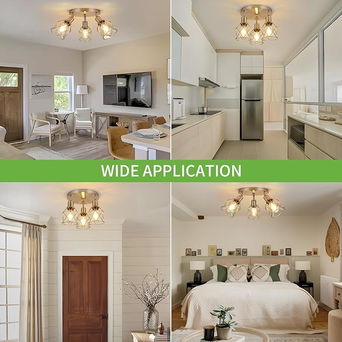 WILON Semi Flush Mount Ceiling Light 3-Light Brushed Nickel Close to Ceiling Light Fixtures, Kitchen Light Fixtures Ceiling Mount E26 Base Multi-Directional Ceiling Lamp Modern Hallway Light Fixtures