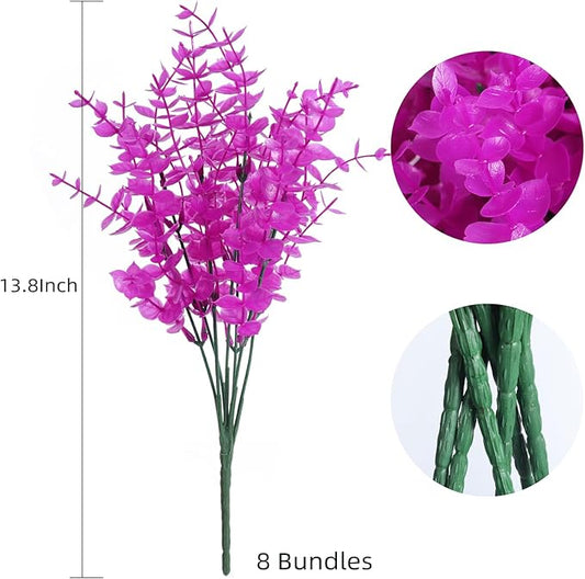 Artificial Faux Plants Outdoor Spring Decoration,Artificial Plants Outdoor Artificial Flowers for Outdoors UV Resistant for Outside Home Planter Porch Patio Window Yard Decor(Pure Fuchsia Eucalyptus)