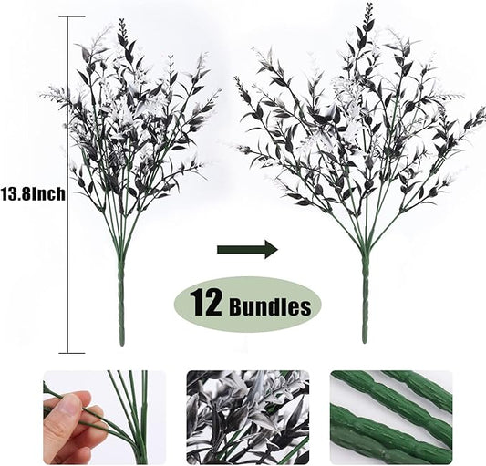 Artificial Plants Outdoor Artificial Outdoor Flowers UV Flowers Outdoor Artificial Greenery for flower arrangements Indoor Outside Hanging Plants Garden Porch Window Home Farmhouse Décor(Black+White)