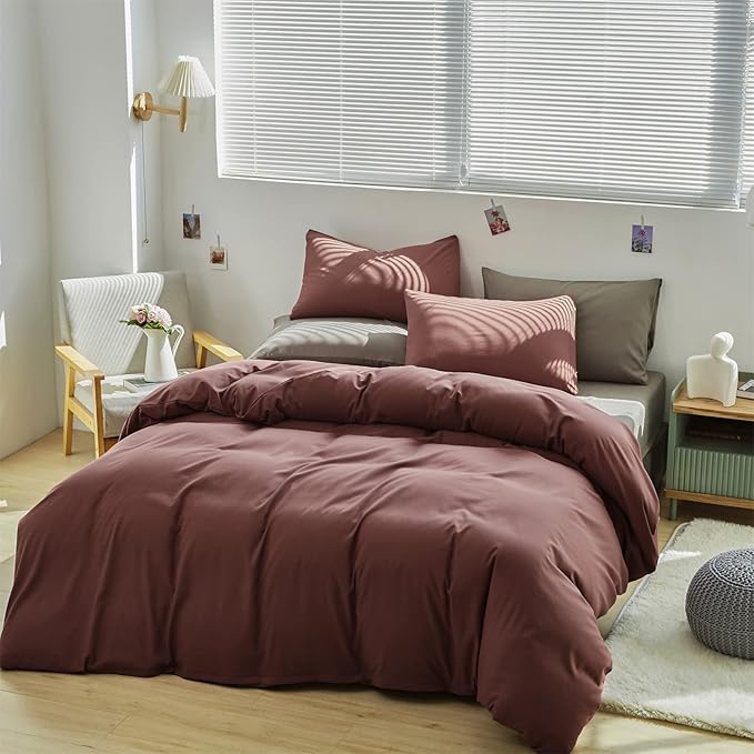 Wellboo Dark Rust Red Comforter Sets Full Solid Brick Red Bedding Comforters Cotton Women Plain Blackish Red Warm Quilts Modern Pure Fired Red Blanket All Brown Red Comforters Vintage Dark Fuchsia Bed