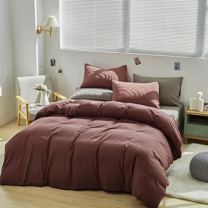 Wellboo Dark Rust Comforter Sets Queen Solid Brick Red Bedding Comforters Women Plain Blackish Red Warm Quilts Modern Pure Fired Red Blanket All Brown Red Comforters Vintage Dark Fuchsia Bed