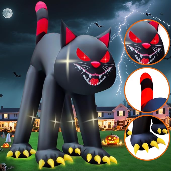 Kalolary 20FT Halloween Inflatable Outdoor Decorations, Giant Evil Black Cat Blow Up Yard Decorations with Built-in LED Lights Scary Inflatable for Halloween Party Yard Garden Lawn Outdoor Decor