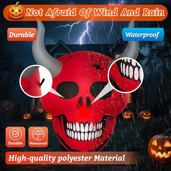 Halloween Inflatables Ghost Decorations Outdoor - 4 FT Horror Red Skull Halloween Blow up Yard Decorations Cute Ghost with LED Build-in for Garden Lawn Indoor Party Decor