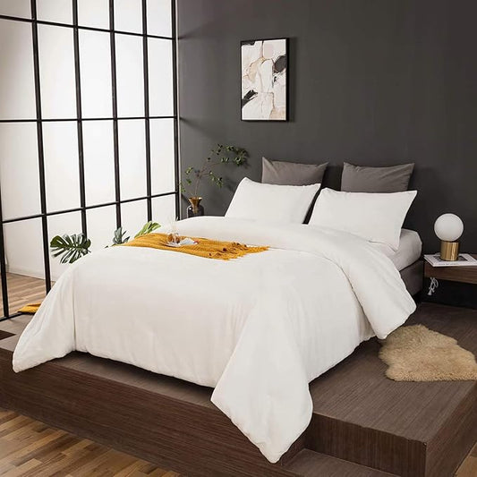 Cottonight White Velvet Comforter Set Queen Plush Fluffy Bedding Comforter Set Full Warm Cozy Super Soft Heavyweight Flannel Comforter Set with 2 Pillowcases Soft Comfy