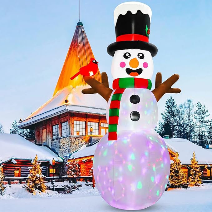 AerWo 12FT Christmas Inflatable Outdoor Decoration, Giant Inflatable Snowman Outdoor Christmas Blow up Yard Decorations with LED Lights and Cardinal, Snowman Outdoor Christmas Decorations Yard Lawn