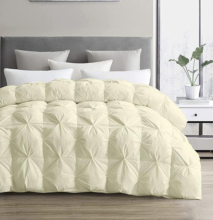 SLEEP-NEST All Season Luxury - Full Size Comforter 82x86 - Down Alternative 1 Piece Pinch Pleat Quilt with 8 Tabs - Ultra Soft, Lightweight Hotel Style Breathable Bedding, Pintuck Blanket - Ivory