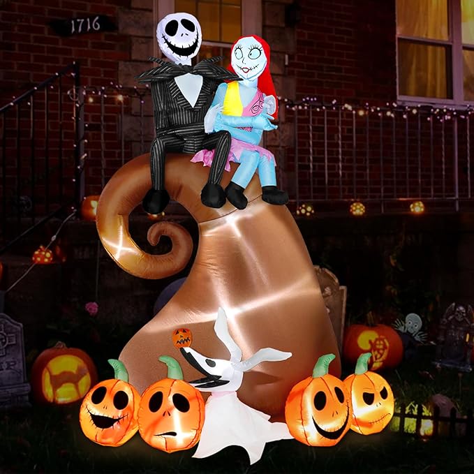 6 Ft Inflatable Halloween Outdoor Yard Decoration - Halloween Hill Skeleton Couple with Pumpkin Multi-Element Blow Up Decoration - Built-in LED Lights - for Yard Lawn Decorations