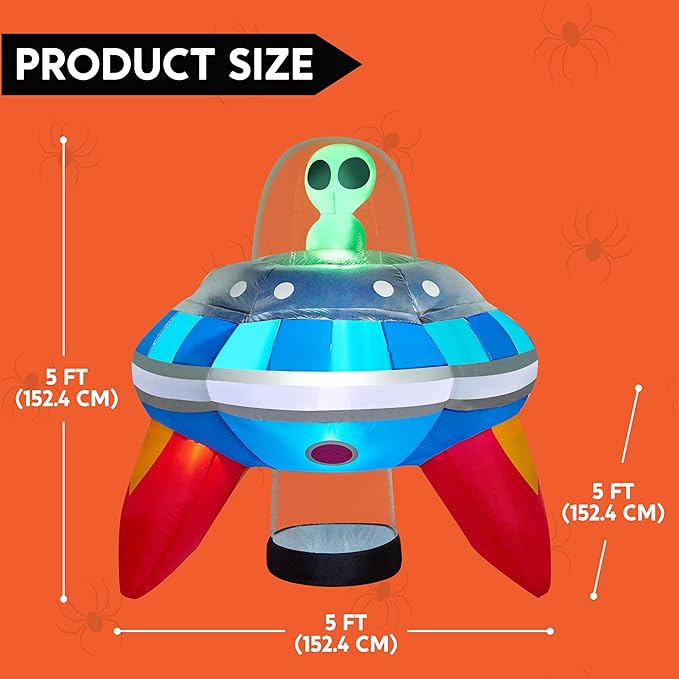 Joiedomi 5 FT Halloween Inflatable Outdoor Decoration, Inflatable Alien Decor Outdoor, Alien Blow Up with UFO Yard Decorations with Colorful LEDs for Halloween Decor