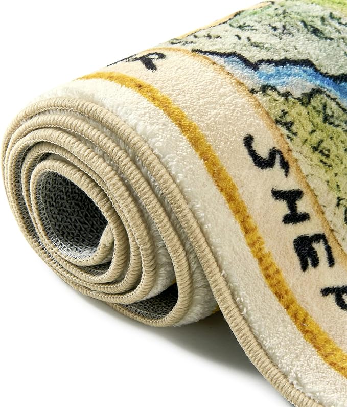 Estmy 6ft Washable Round Nursery Rug, Cute Woodland Kids Play Mat for Girls Boys Neutral Soft Crawling Play Mat for Classroom Children Toddlers Bedroom Easy to Clean, 100 Acre Wood Map Rug
