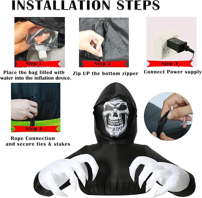 8FT Width Inflatables Grim Reaper Outdoor Halloween Decoration Blow Up for Yard Decorations, Garden, Lawn Black