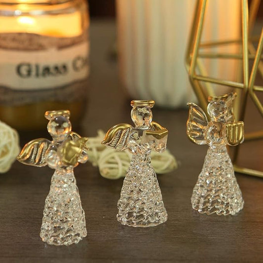 12 Glass Angel Ornaments for Christmas Tree - Clear Mini Hanging Angels
