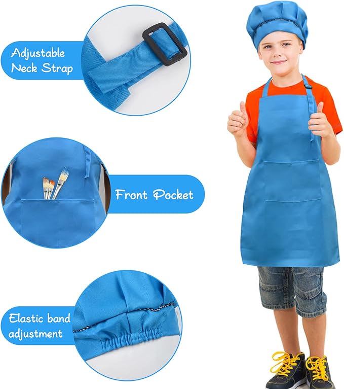 SUNLAND Kids Apron and Hat Set Children Chef Apron for Cooking Baking Painting