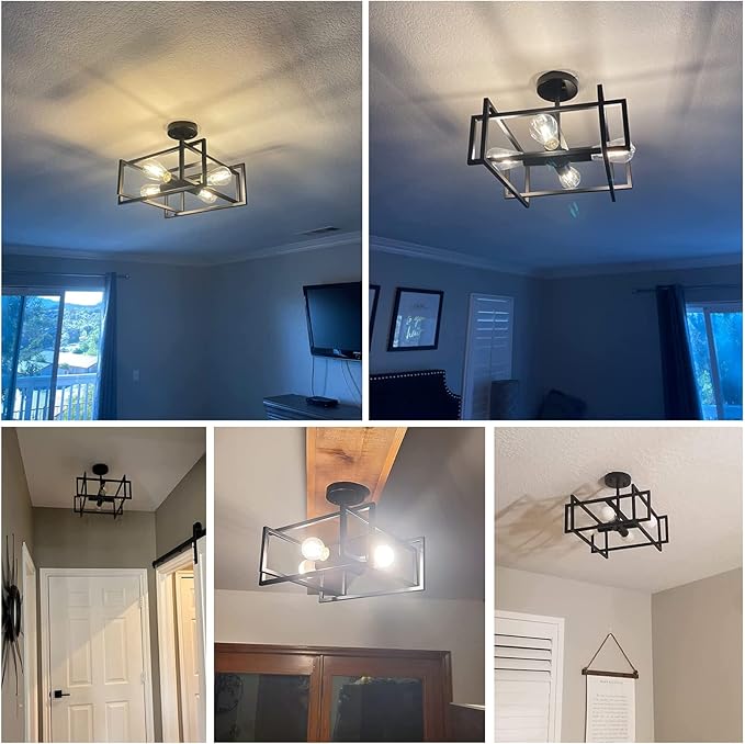 Black Ceiling Light Fixtures - 4-Light Industrial Farmhouse Flush Mount Ceiling Lighting,Vintage Metal Chandelier Ceiling Lamp for Kitchen Living Room Bedroom Hallway Laundry Entryway