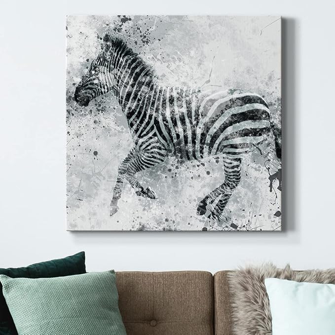 Colorful Animals Painting Wall Art on Canvas Modern Abstract Artwork, Zebra II Wall Art, Ready to Hang, 40'' x 40''