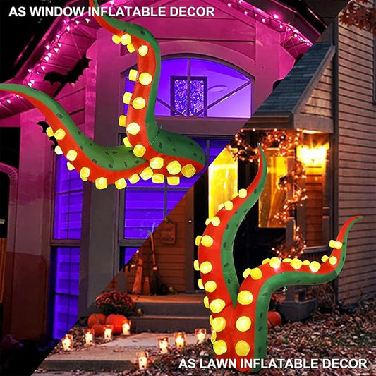 Juegoal 2Pack Halloween Decorations 5.6FT Tall Inflatable Lighted Octopus Tentacle, Octopus Legs Build-in 33 LED, Animated Halloween Front Door Window Roof Prop, Outdoor Holiday Party Blow up Decor