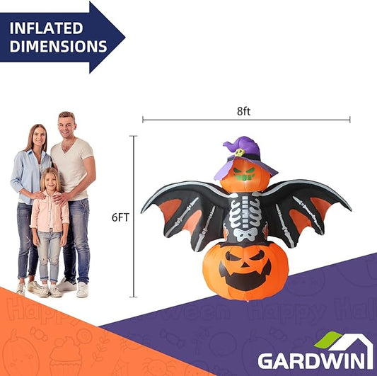 Gardwin 8FT Width Halloween Inflatable Bat Outdoor Decorations, Inflatable Yard Decorations, Blow up Outdoor Halloween Holiday Decor with LED Lights for Home Yard Garden Lawn