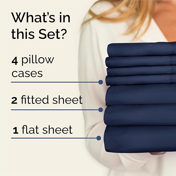 CGK Linens Split King 7 Piece Sheet Set - Cooling Sheets for Hot Sleepers - Hotel Luxury Bedding Set with 8-16 Inch Deep Pockets - 1 Flat & 2 Fitted & 4 Pillowcases - Soft & Wrinkle Free - Split King