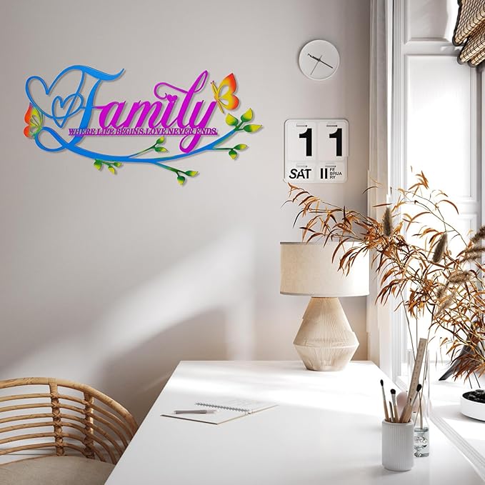 Family Where Life Begins Love Never Ends Word Sign Metal Wall Decor, Black Home Decor Wall Art Decorations, Letters Quotes Sign for Living Room Bedroom Kitchen Indoor Outdoor Decor(17.5 x 9in)