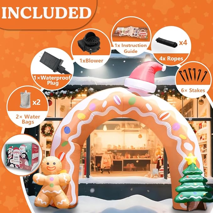 GARIG 13FT Christmas Inflatables Gingerbread Archway Outdoor Decorations, Christmas Blow Up Yard Decorations with Built-in LEDs for Xmax Outdoor Party, Yard, Garden