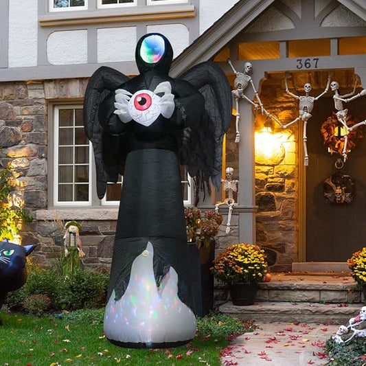 8FT Grim Reaper Halloween Inflatable Decorations Outdoor Scary Blow Up Yard Decor Built-in Scary Sound, with LED Lights, Large Spooky Inflatables for Lawn, Porch, Party, Graveyard