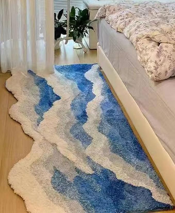 Wave Shape Furry Bedroom Rug, Fluffy Area Rug, Bathroom Rugs, Children's Room, Bathroom Mats,Bath Mats(31.5 x 19.7 in)