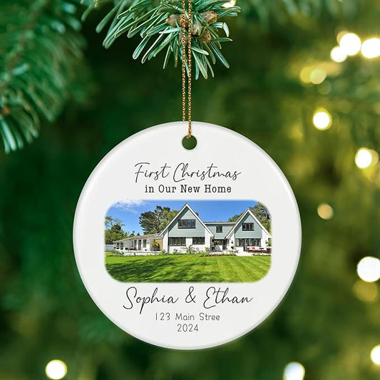 Personalized First Christmas in Our New Home Ornament 2025, New House Photo Christmas Ornaments for Christmas Tree, House Warming Gifts for Couples, First House Gifts for Owners, Men Women