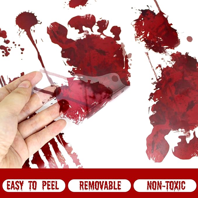 105 Pcs Bloody Halloween Decorations Bloody Footprints Floor Stickers Handprint Window Stickers Halloween Indoor Outdoor Wall Window Floor Stickers Decals (10 Sheets)