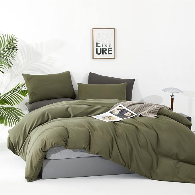 Cottonight Olive Green Bedding - Full Size, Army Green Blanket & Quilts, Modern Soft Breathable 3-Piece Comforter Set