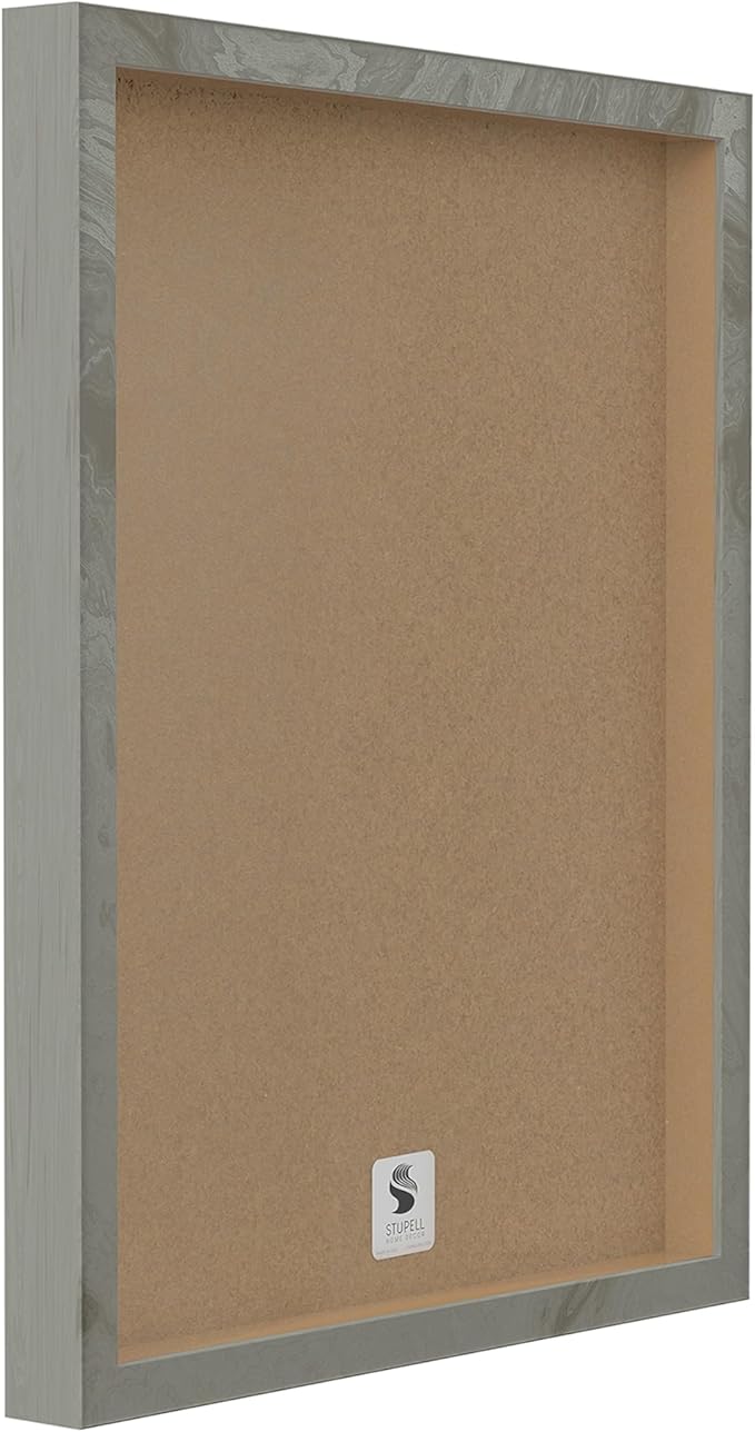 Stupell Industries The Stupell Home Decor Collection Fleur de Lis Powder Room Blue, Brown and Beige Bathroom Grey Framed Wall Art, 11 x 14, Design by Artist Bonnie Wrublesky