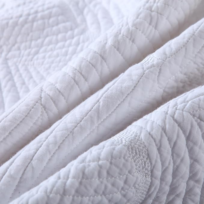 mixinni White Palm Leaf Quilt Set Cotton Quilt Sets King Size Bed