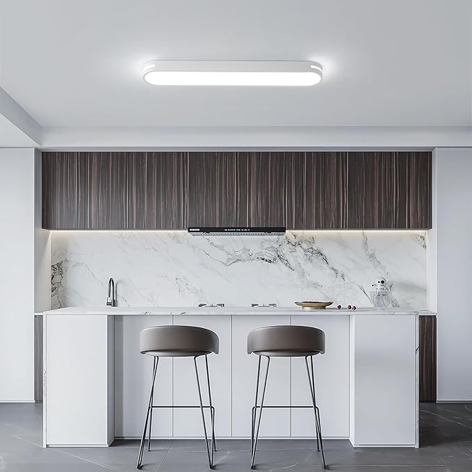 Becailyer Modern LED Linear Ceiling Lights, Dimmable LED Ceiling Lamp with Remote Control, 31.4" Metal Flush Mount Ceiling Lighting Fixtures for Living Room Kitchen Dining Room Hallway, White