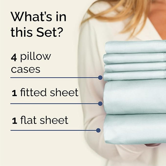 CGK Linens Cal King 6 Piece Sheet Set - Cooling Sheets for Hot Sleepers - Hotel Luxury Bedding Set with 8-16 Inch Deep Pockets - 1 Flat & 1 Fitted & 4 Pillowcases - Soft and Wrinkle Free - Ice Blue
