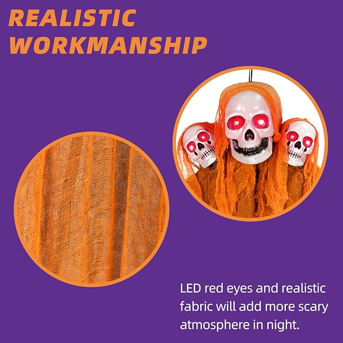 Halloween Decorations Outdoor and Indoor,Halloween Hanging Ghosts,Scary Grim Reaper Skeleton with Light-Up Eyes and Creepy Sound,Scary Party Decorations for Yard,Lawn,Haunted House Decor