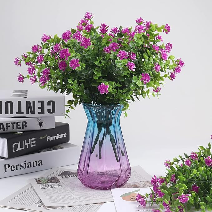 RECUTMS Artificial Flowers Outdoor UV Resistant Fake Plants Indoor Outside Hanging Planter, 12 Bundles Outdoor Fake Flowers UV Resistant Faux Plastic Plants Garden Porch Window Box Décor(Fuchsia)