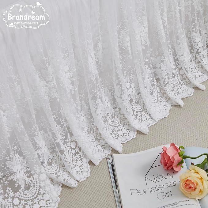 Brandream Boho Bohemian Girl Baby Nursery Lace Crib Bed Skirt Dust Ruffle - Solid Color Romantic Cream Off White Farmhouse Chic 100% Cotton Ruffle Skirt Excellent Quality