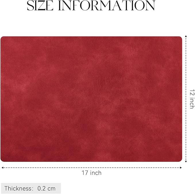 MOSAYT Vinyl Placemats Set of 6-12 X 17 Inch - Faux Leather 100% Waterproof Oil-Proof Wipeable PU Place Mats, Heat Resistant Reversible Table Mats for Kitchen, Dining, Outdoor (Red)