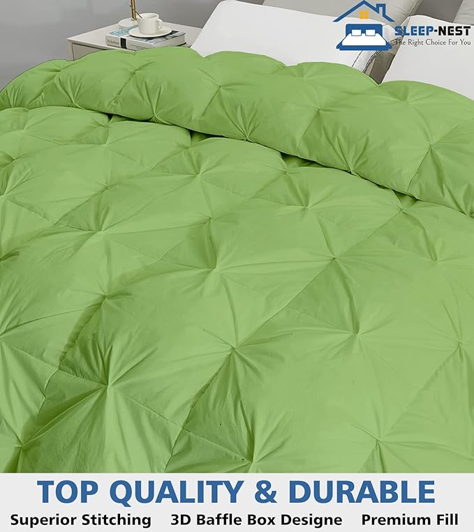 SLEEP-NEST Oversized King Comforter 116 x 98 - All-Season Hotel Luxury Down Alternative - Pintuck Pinch Pleat Design with 8 Corner Tabs - Ultra Soft, Breathable, Extra Large Quilt - Moss