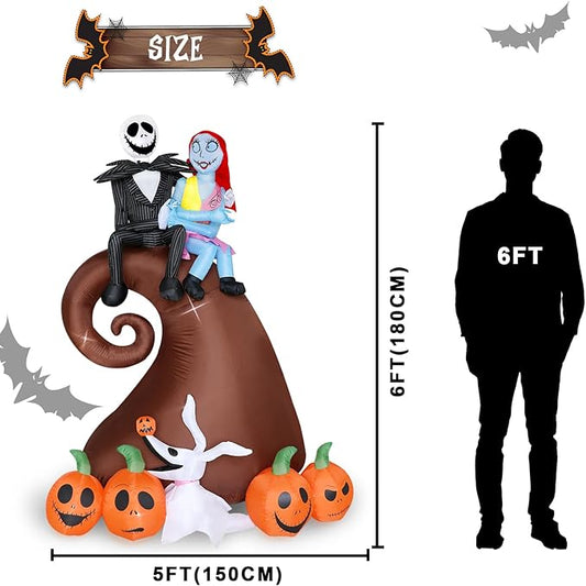 6 Ft Inflatable Halloween Outdoor Yard Decoration - Halloween Hill Skeleton Couple with Pumpkin Multi-Element Blow Up Decoration - Built-in LED Lights - for Yard Lawn Decorations