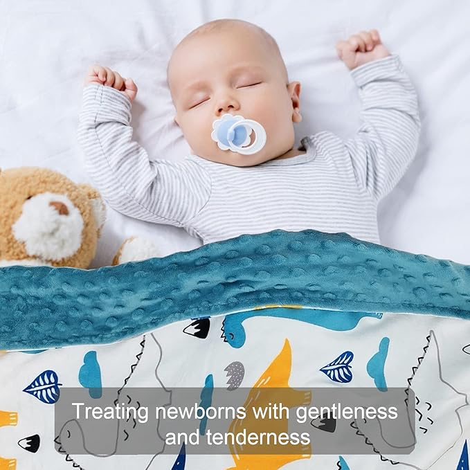 Baby Blanket for Boys Girls (DinosaursPrinted, 30"x40") with Double Layer Dotted Backing Soft Plush Minky Blanket for Toddlers Newborn
