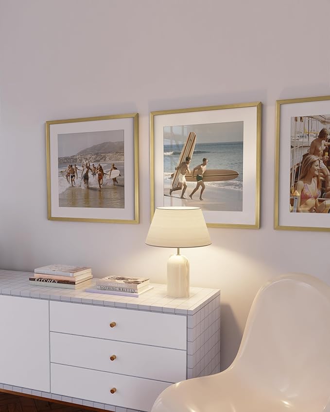 HAUS AND HUES 20x20 Gold Metal Picture Frames Matted to 16x16 - Features Premium Aluminum & Hanging Hardware, Shatterproof Plexiglass - Ideal for Home, Room, Office (20x20 in, Gold, Set of 3)