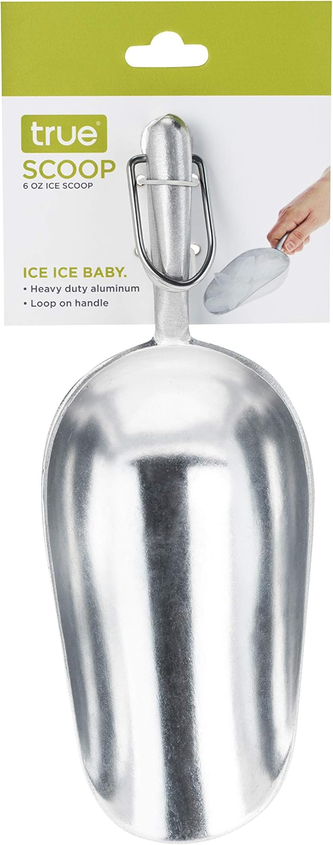 True Ice Scoop, Aluminum Ice Scoop for Cocktails, Bar Tools, Kitchen Tools, Serving Tools, 6 Ounce Metal Scoop, Set of 1