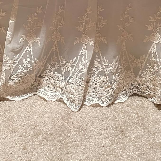 Brandream Lace Bed Skirt Boho Bohemian Girl Baby Nursery Crib Bed Skirt Dust Ruffle - Solid Color Romantic Cream Off White Farmhouse Chic 100% Cotton Ruffle Excellent Quality