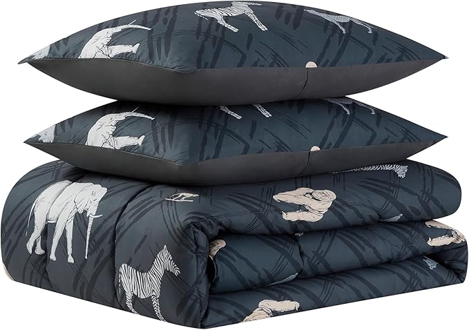 Kids Bedding Set Bed in a Bag for Boys and Girls Toddlers Printed Sheet Set and Comforter, Full, Safari