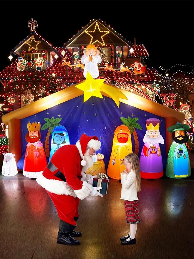 12.5FT Christmas Inflatable Nativity Scene with LED Light, Kalolary Blow up Christmas Outdoor Decoration Giant Xmas Bethlehem Nativity Scene Inflatable for Holiday Family Christmas Party Yard Decor