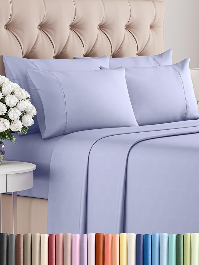 CGK Linens Queen 6 Piece Sheet Set - Cooling Sheets for Hot Sleepers - Hotel Luxury Bedding Set with 8-16 Inch Deep Pockets - 1 Flat & 1 Fitted & 4 Pillowcases - Soft, Comfy & Wrinkle Free - Lavender