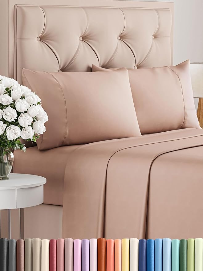 CGK Linens Twin XL 4 Piece Sheet Set - Cooling Sheets for Hot Sleepers - Hotel Luxury Bedding Set with 8-16 Inch Deep Pockets - 1 Flat & 1 Fitted & 2 Pillowcases - Soft, Comfy & Wrinkle Free - Mauve