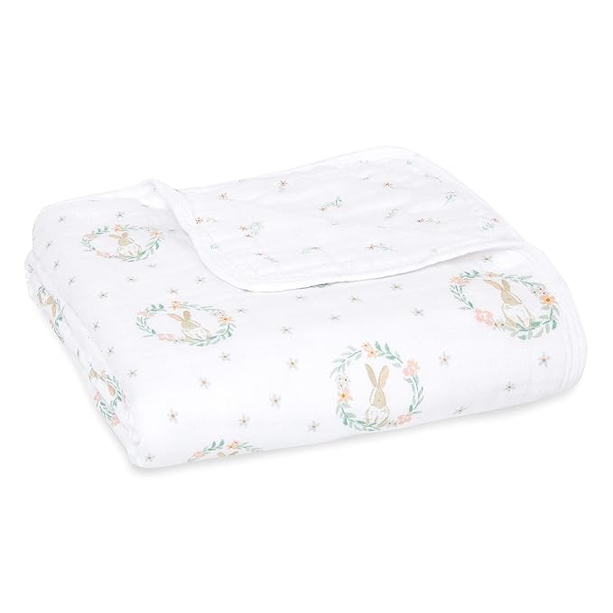aden + anais Essentials Dream Blanket, Muslin Baby Blankets for Girls & Boys, Ideal Lightweight Newborn Nursery & Crib Blanket, Blushing Bunnies