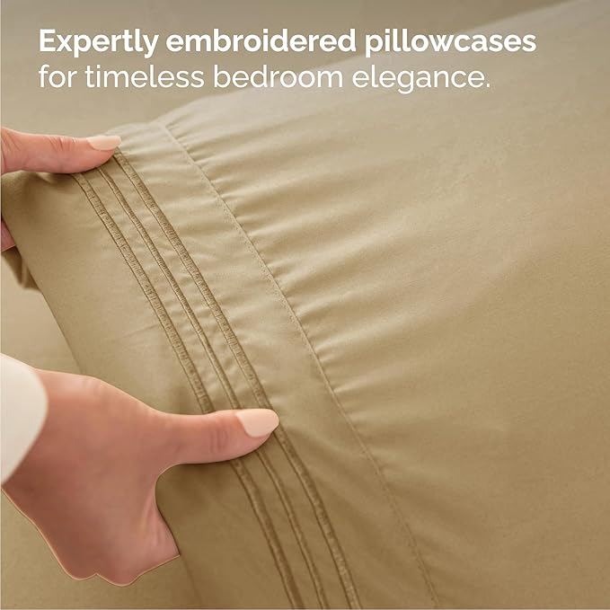 Cal King Size 4 Piece Sheet Set - Comfy Breathable & Cooling Bed Sheets Set - Hotel Luxury Bedding for Women, Men, Kids, Teens, Boys & Girls - Deep Pockets, Ultra-Soft, Wrinkle Free - Oeko-Tex - Beige